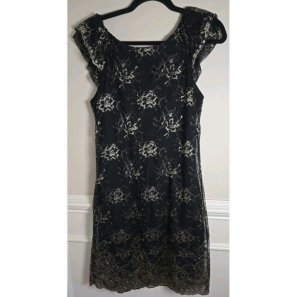 Rabbit Rabbit Rabbit Designs Women's 10 Black‎ Gold Lace Sleeveless Sheath Lined - Picture 8 of 11